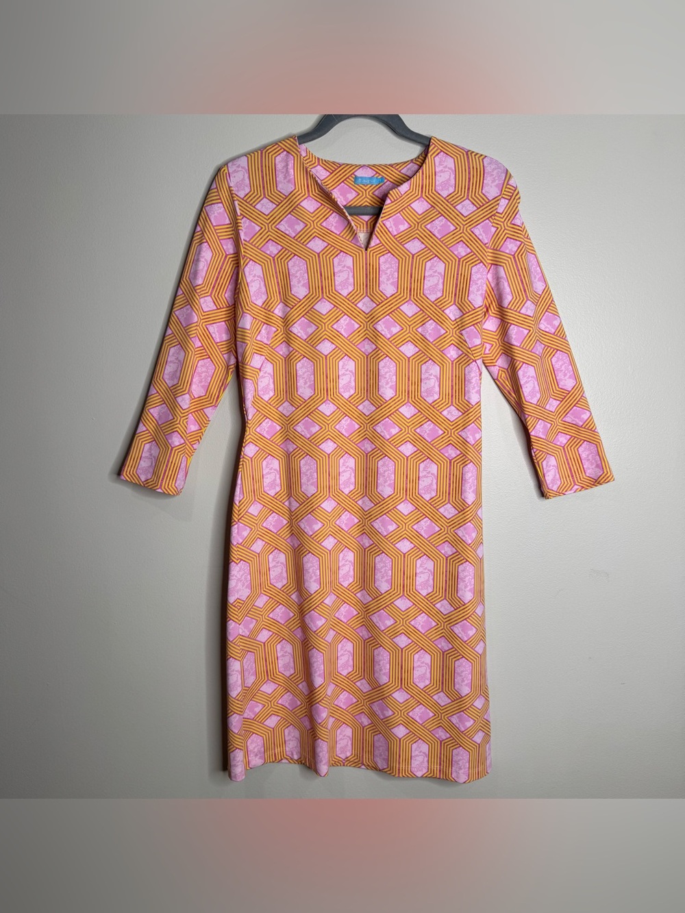 J. McLaughlin Catalina Cloth Kaftan Mini Dress Orange Pink Geo Print Small